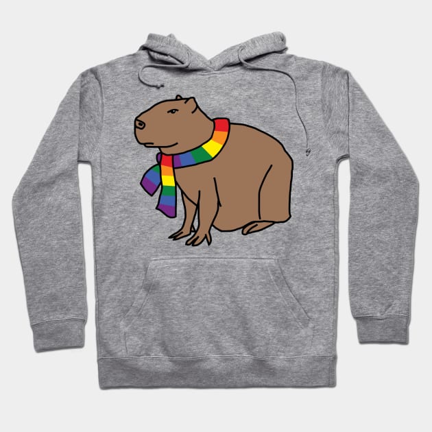 Capybara and Rainbow Pride Flag Scarf Hoodie by ellenhenryart